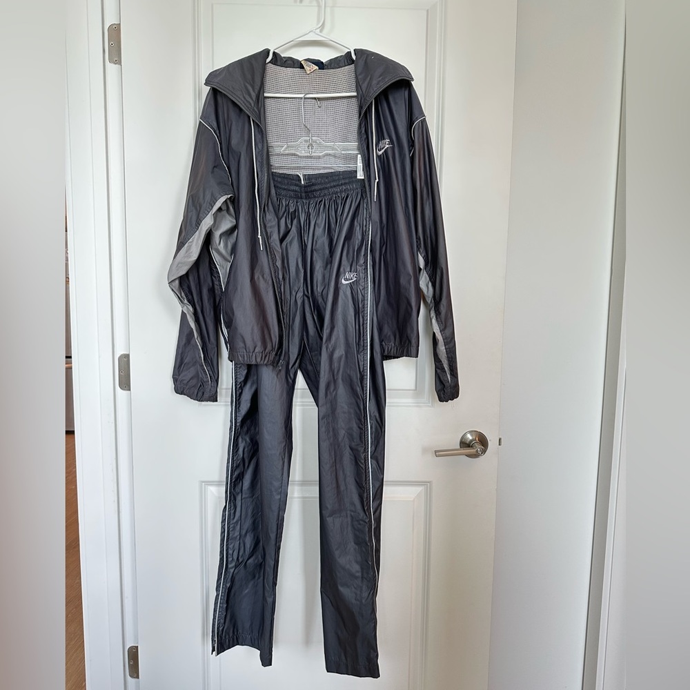 Vintage Nike reflective waterproof zip up tracksuit - gray silver purple color